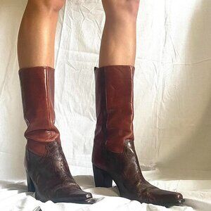 Leather Flower Embossed Cowgirl Boots